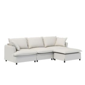 [New+Video] Chenille Sectional Sofa with Ottoman,L Shaped Cloud Couch Set with Throw Pillows,Free Combination (Color: as Pic)