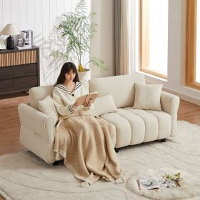 80''Premium chenille fabric sofa with 2 cushions and 1 lumbar pillow Armrest strap design,,upholstered 3-seater sofa for living rooms, bedrooms (Color: as Pic)