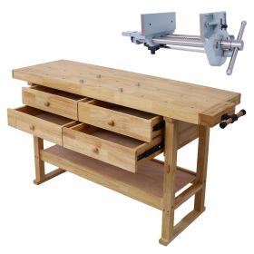 60in Workbench with 4 Drawers Wooden Workbench for Garage Workshop and Home (Color: as Pic)