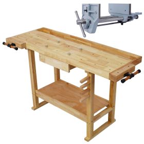 55-Inch Wood Workbench - Wooden Workbench for Garage Workshop and Home (Color: as Pic)