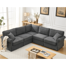 [NEW ARRIVED] [VIDEO PROVIDED] Modular Sectional Sofa Set,Convertible L Shaped Couch ,5 Seat,Reversible Sectional Sofa Couch,Upholstered,Corner Sofa (Color: as Pic)