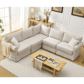 [NEW ARRIVED] [VIDEO PROVIDED] Modular Sectional Sofa Set,Convertible L Shaped Couch ,5 Seat,Reversible Sectional Sofa Couch,Upholstered,Corner S (Color: as Pic)