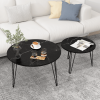 27.56" Round Nesting Coffee Table Set of 2, Circular Nesting End Table Set, Round Marble Tabletop, and Sturdy Metal Base for Living Room, bedroom