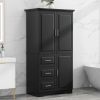 Tall and Wide Storage Cabinet with Doors for Bathroom/Office, Three Drawers